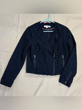 Boden Navy Cotton Eyelet Moto Jacket Size 4
